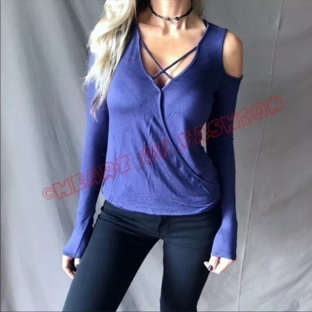 Cold Shoulder Strappy Long Sleeve Surplice Top